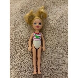 Mattel Barbie Chelsea Doll Blonde Blue Eyes Dinosaur Striped Swimsuit 2016